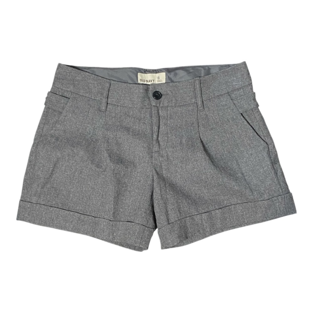 Wool blend pleated & cuffed trouser style herringbone shorts. Sz 6